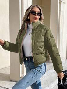 Siren Gaze Women's Solid Color Long Sleeve Zipper Front Casual Winter Jacket Green Casual Green Christmas - Army Green - View 1