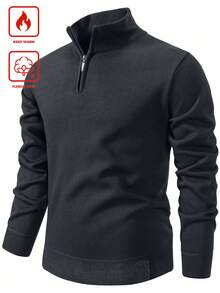 Men's Pullover Sweater, Solid Color Knitted Sweater With Fleece Lining, Autumn/Winter