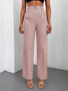 Solid Slant Pocket Straight Leg Suit Pants - Dusty Pink - View 4