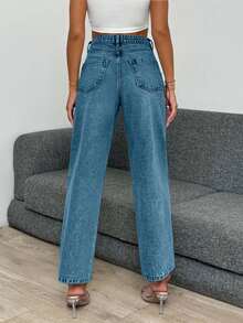 EURMUSE High Waist Light Wash Crop Straight Jean - Baby Blue - View 2