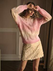 MOTF PREMIUM OMBRE HOLLOW OUT SWEATER - Baby Pink - View 6