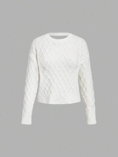 SHEIN Unity Women's White Autumn Basic Chic Office Round Neck Long Sleeve Casual Loose Backless Sweater Jumpers Pullover Back-To-School Daily Wear Fall/Winter