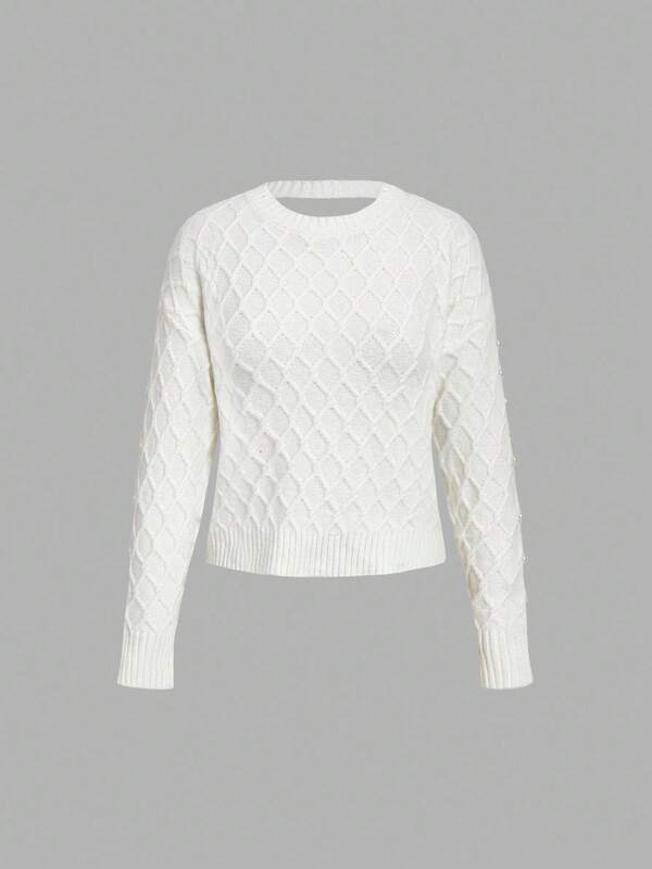 Skyraze Women's Solid Color Round Neck Long Sleeve Casual Loose Backless Sweater Jumpers Pullover Back-To-School Clothing Casual Daily Wear,Tops,Brunch Women,Renaissance Fair,Concert Women, In Fall/Winter