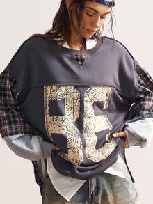 Bohemela 秋冬女士度假拼色V领长袖长款卫衣 - 彩色 - 查看 4