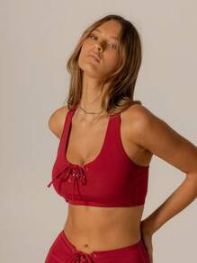 Aralina Leisurewear Activewear Lace Up Top With Racer Back Perfect For Summer Outfits And Airport Outfits For Women And 4th Of July - Red - View 4