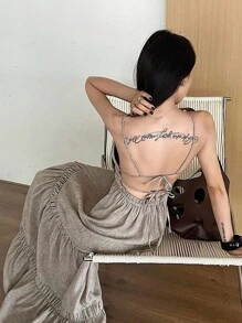 Livesso Women's Summer Spaghetti Strap Waist Midi Dress,Fall Women Clothes Long Sleeve Dress