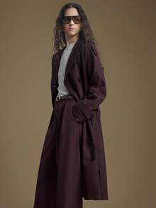 Ontre 2025新款现代都市风深棕色中长款女式风衣翻领宽松版型肩带长袖真口袋商务通勤休闲风秋季服装 - 鏽棕色 - 查看 7