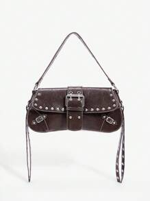 SHEIN X Lucía Bellido SHEIN SXY 女士单肩包、流浪包、流苏、铆钉、酷炫、时尚、街头、简约、个性、百搭、适合约会、日常、购物、下午茶 - 咖啡 - 查看 1