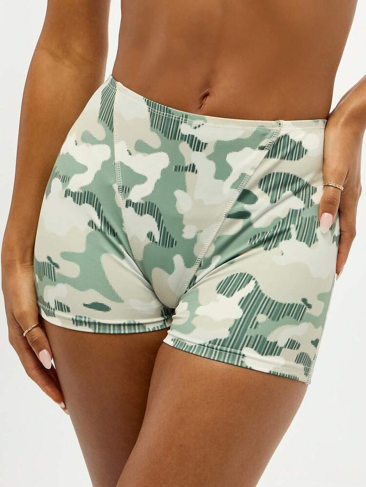 SUMWON Krótkie spodenki z wysokim stanem, nadruk kamuflażowy, krótkie spodenki, festiwalowe, plażowe, odzież sportowa, bieganie, fitness, lato