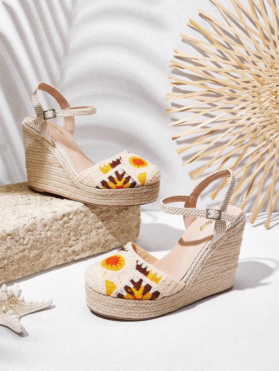 Styleloop Women's Wedge & Platform Woven Slip-On Shoes, Bohemian Style Thick Bottom Shoes - Apricot - View 1