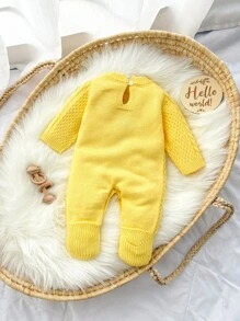 SHEIN 新生儿时尚可爱百搭针织毛衣连体衣爬行服户外穿着 - 黃色 - 查看 2