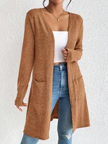 SHEIN Essnce 女士优雅常规针织开衫 开衫 女士开衫 轻薄开衫 棕色开衫 秋冬棕褐色开衫 - 鏽棕色 - 查看 3