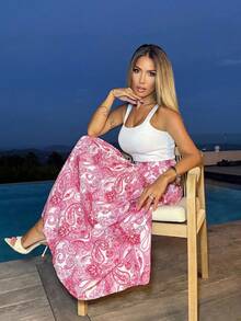 Manon Tanti 女士松紧腰宽松波西米亚风度假印花长裙 - 玫紅色 - 查看 6