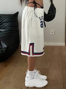 StreetHx 女士字母印花宽松休闲运动短裤，夏季街头风格 - 米色 - 查看 6