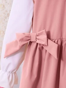 SHEIN 女童粉色简约时尚甜美长袖连衣裙 - 藕粉色 - 查看 5