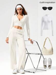 GLOWMODE 28" Softserene Modal Petite High-Waist Silky Smooth Non-See Through Side Pockets Wide Leg Pants Daily Casual Wear Fall Winter - White - View 7