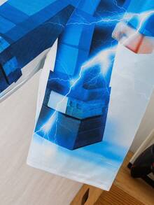 SHEIN 2pcs Kids/Tween Boys Casual Everyday Versatile Comfortable Printed Pattern Crew Neck Loose Pullover Short Sleeve Top And Shorts Knit Tight Fit Pajama Set Boys Sleepwear Boys Pajamas Set Boy Pajama Shorts Sets Snug Fit - Multicolor - View 4