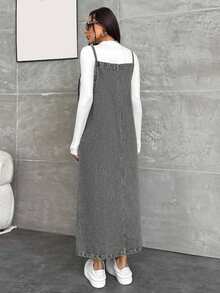 EURMUSE WOMEN LONG DENIM DRESS POCKET DETAILED - Grey - View 2