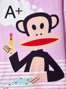 Paul Frank X SHEIN Áo thun dệt kim tay dài cổ tròn vai trễ họa tiết hoạt hình cho bé gái màu tím - Màu tím - Xem 6