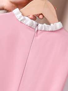 SHEIN 女童长袖 A 字裙，白色袖子和粉色连衣裙，可爱的花卉蕾丝边，适合日常穿着和通勤 - 粉色 - 查看 4