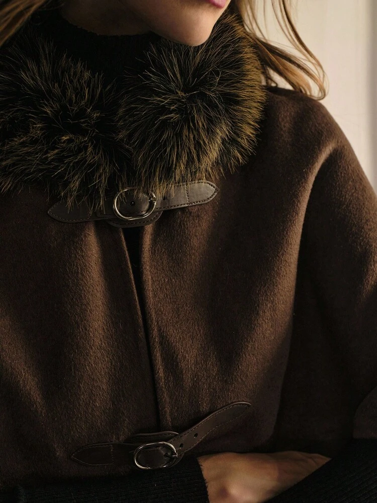 WOOL FUZZY COLLAR OVERCOAT