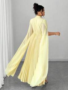 Elenzga Halloween Plus Size Women's New Long Sleeve Fitted Pleated Dress, Romantic & Elegant Fall Cloth For Women - Yellow - View 1