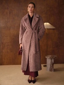 MOTF PREMIUM WOMEN'S LONG FAUX FUR CINCHED WAIST JACKET, AUTUMN/WINTER - Dusty Pink - View 2