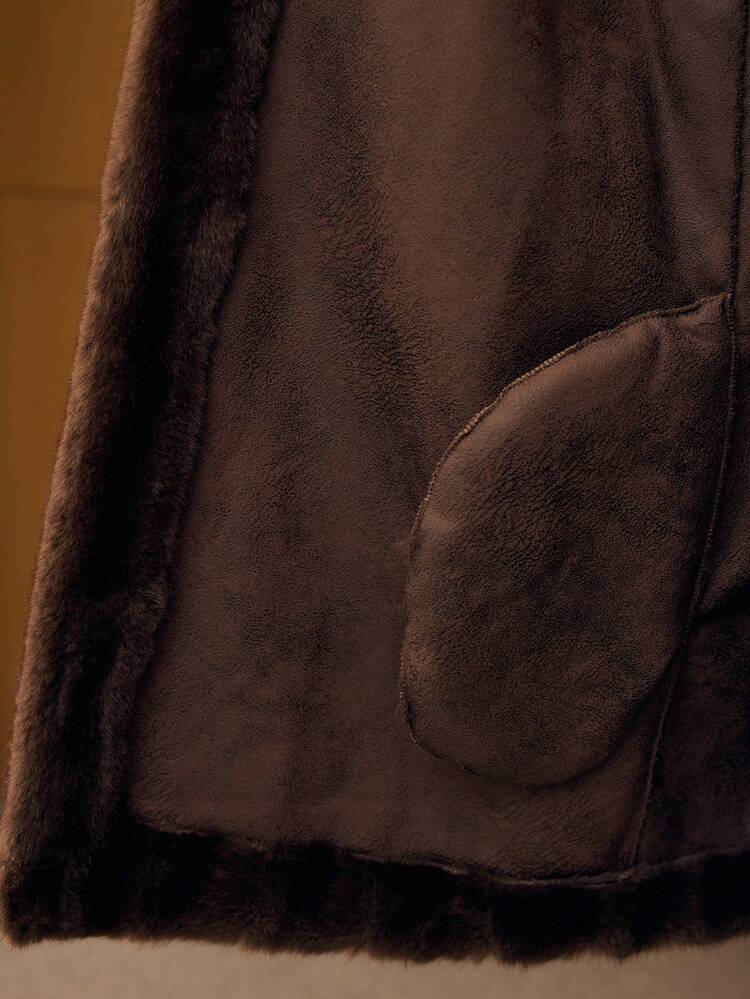 LONG SLEEVE BUTTON FAUX FUR COAT