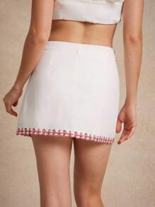 WESTFADE 100% Cotton Twill High Rise Floral Embroidered Mini Skirt Country Concert Back To School Cute Fall Summer Country Concert - White - View 2