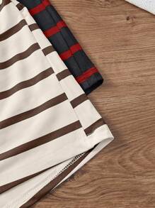 SHEIN 2pcs Set Apricot Striped Casual Sleep Shorts, Suitable For Summer - Multicolor - View 3