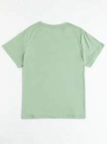 SHEIN LUNE Plus Size Women Summer Casual Leopard, Butterfly & Heart Print Round Neck T-Shirt