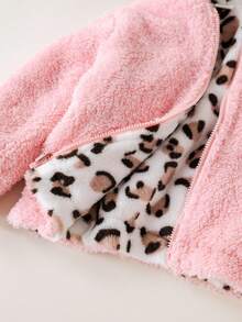 SHEIN Babygirl 秋冬可爱蓬松豹纹连帽夹克 - 粉色 - 查看 10