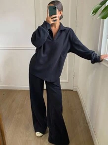 DAZY مجموعة بلوزة رياضية فضفاضة وكاجوال للنساء، موسم الخريف، 2 قطعة