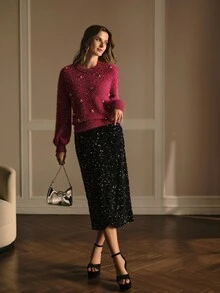 MOTF PREMIUM 仿珍珠细节毛衣 - 酒紅色 - 查看 2