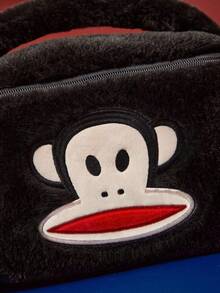 Paul Frank X SHEIN 1 件可爱毛绒猴子图案大容量圆柱化妆包，手提，超大空间，可存放化妆品瓶和日常用品，适合女性和青少年，猴子，时尚 - 黑色 - 查看 4