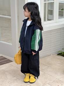 DAZY Young Girls Contrast Color Casual Street Style Long Sleeve Jacket - Army Green - View 1