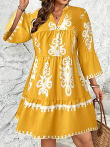 SHEIN VCAY Plus Size Vacation Flowers Babydoll Dress - Yellow - View 5