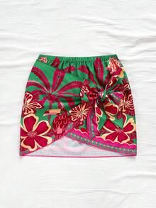 Soleia Váy quấn họa tiết cây cọ nhiệt đới và chim cho nữ, đi nghỉ mát - Nhiều màu - Xem 3