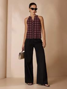 Shutterstock Glamance Lässige, locker sitzende Bluse mit Off-Shoulder Ausschnitt für Damen, geeignet für den täglichen Gebrauch, kariertes Damen-Oberteil, bedrucktes Oberteil, ärmelloses Oberteil, V-Ausschnitt-Oberteil