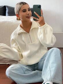 DAZY 女士宽松休闲白色运动衫，秋季新品