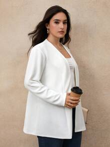 SHEIN CURVE+ Plus Size Women's Casual Knit Blazer Jacket, Suitable For Commuting, Leisure, Travel And Outdoor Wear Fall Cloth For Women Autumn