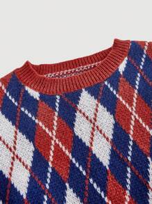 Skyraze Argyle Pattern Drop Shoulder Sweater In Fall/Winter