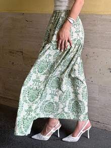 Jeta Ari 女士松紧腰宽松波西米亚花卉印花半身裙 - 綠色 - 查看 5