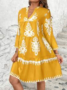 SHEIN VCAY Plus Size Vacation Flowers Babydoll Dress - Yellow - View 6