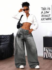 SHEIN ICON 女士休闲牛仔裤，极简主义日常穿着，宽松女士牛仔裤