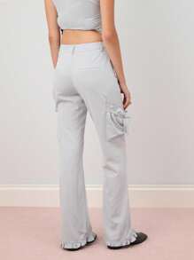 COUREZ Low Rise Flare Frill Cargo Trousers /Y2K Going Out Cute Elegant - Baby Blue - View 4