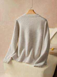 Elaquor 秋冬大码休闲蝴蝶结装饰开衫 - 杏色 - 查看 2