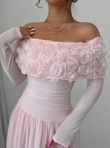 Selianne Váy Maxi hở vai họa tiết bướm xếp ly lãng mạn ngọt ngào dành cho nữ ngày lễ tình nhân - Hồng - Xem 6