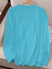 EMERY ROSE Camiseta de manga larga con cuello redondo, estampado de libélula y animal, de estilo casual y colorido para mujer - Azul - Ver 2