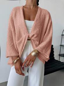EURMUSE Damen V-Ausschnitt Loose Elegant Minimalistischer Pullover - Wassermelonenrosa - Übersicht 6